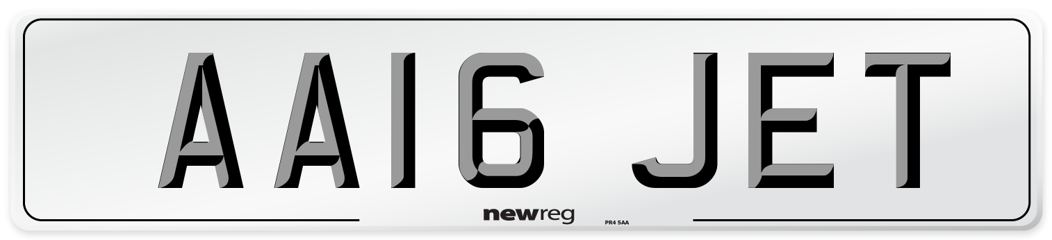 AA16 JET Number Plate from New Reg